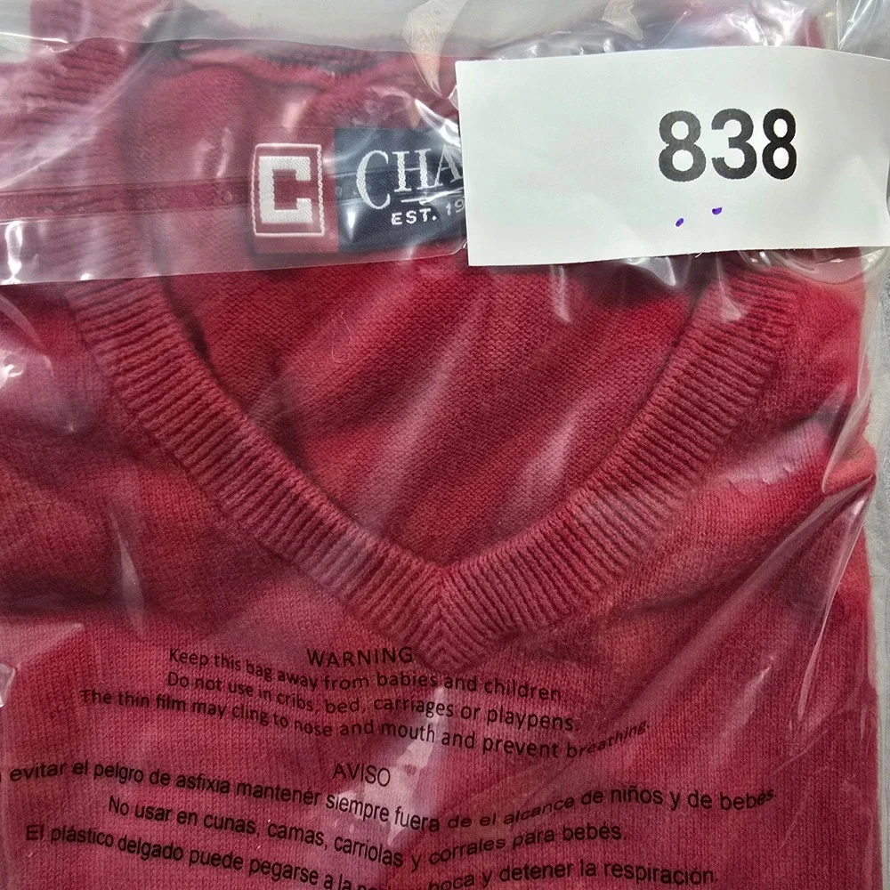Chaps Mens Large Red Sweater Vest V-Neck Cotton Knit Embroidered Logo Classic